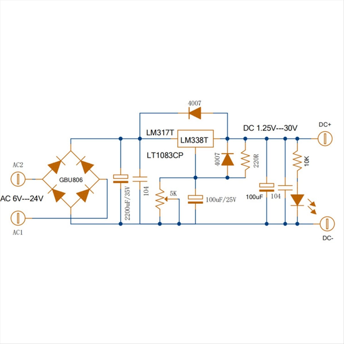 Diy Electronics Filament - Verrukte-Instelbare Lineaire Gereglementeerde Voedingskaart LT1083 7A